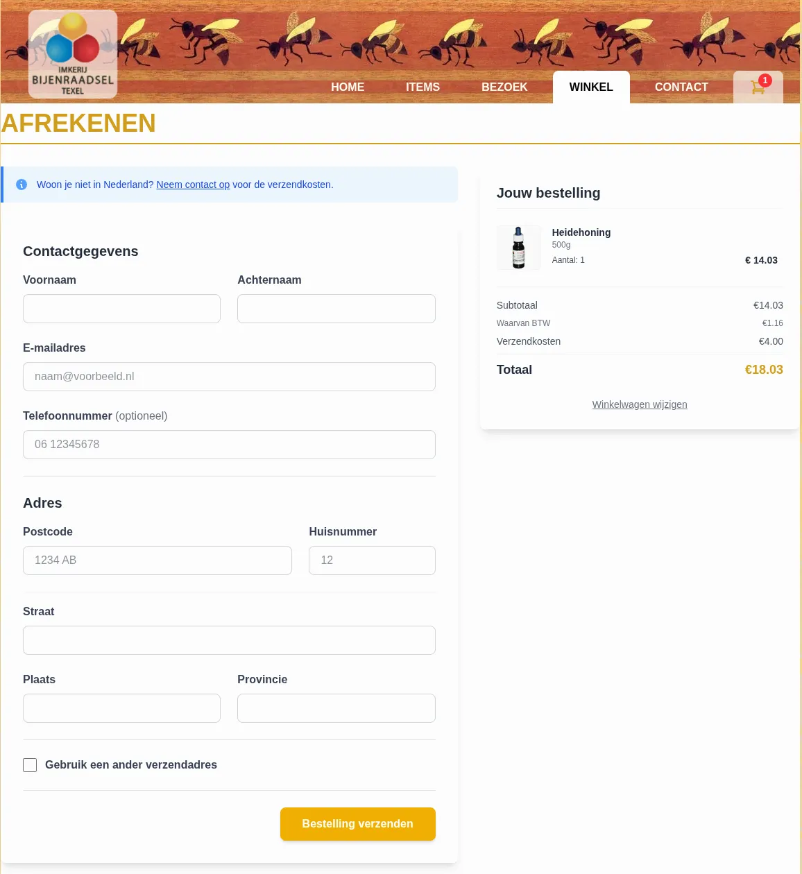 Checkout page, allowing you to enter your details and checkout